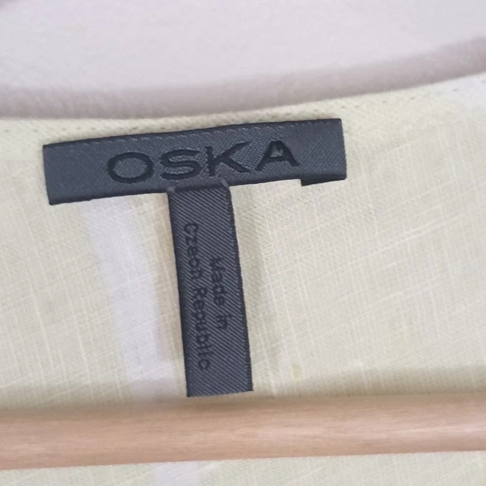 100% Linen Lagenlook Asymmetrical Tunic Tank Oska Butter Yellow Women's Size 0 - Picture 2 of 5